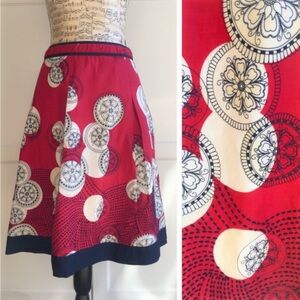 🎤🎉 Talbots Vintage Red & White Floral Tribal Mix Embroidered Skirt Sz12